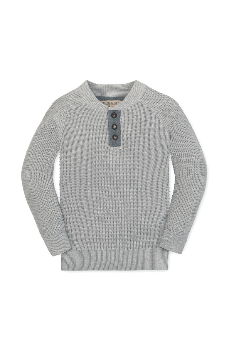 Hope & Henry Kids' Organic Long Sleeve Henley Pullover Sweater with Elbow Patches, Main, color, Gray Heather
