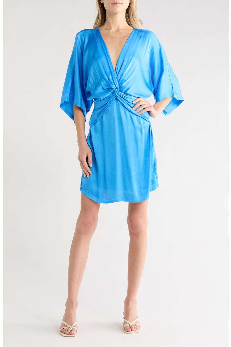 Arden Drape Satin Dress, Main, color, SKYLINE