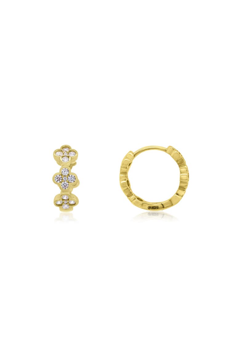 CZ Clover Huggie Hoop Earrings, Main, color, Gold-Plated Sterling Silver
