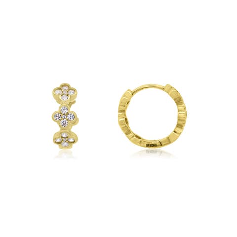 CZ Clover Huggie Hoop Earrings