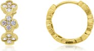 The Lovery Fine Jewelry CZ Clover Huggie Hoop Earrings