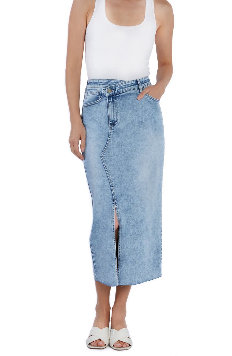 Wash Lab Denim Asymmetric Waist Denim Midi Skirt, Alternate, color, Mist Blue