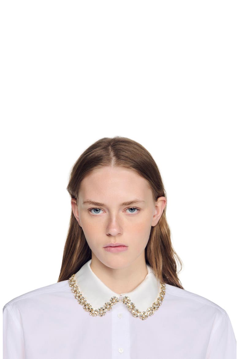 Jewel collar shirt, Alternate, color, White