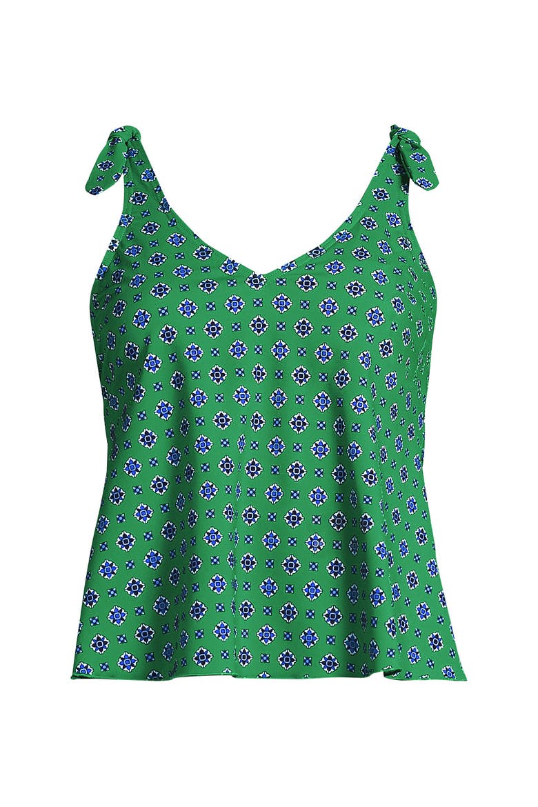 Tie Shoulder Flutter Tankini Top, Alternate, color, Green/Navy Geo Floral