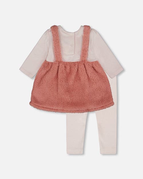 Deux Par Deux Bi-material Dress And Leggings Set In Brown
