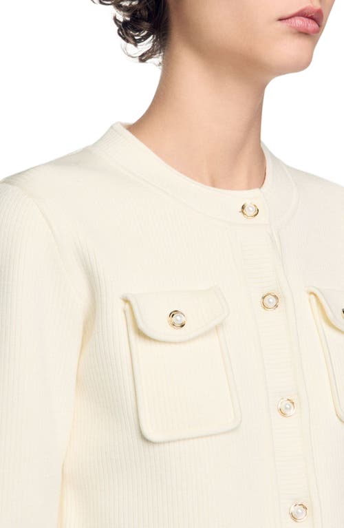 Sandro Rib Knit Cardigan In Ecru