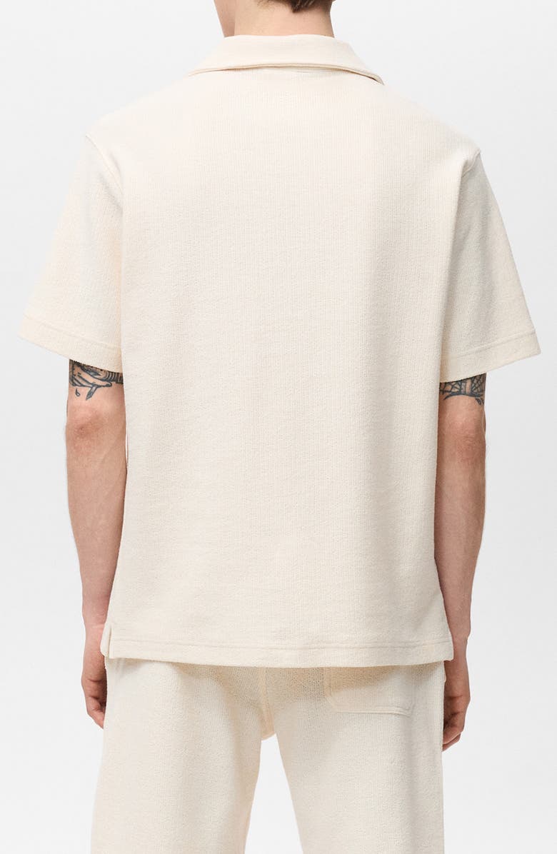 MANGO Johnny Collar Textured Cotton Blend Polo, Alternate, color, Ecru