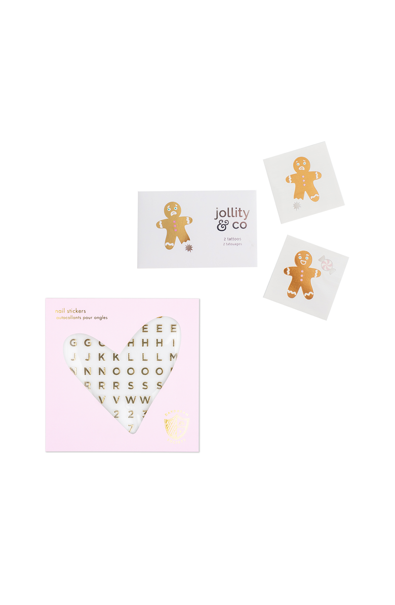 Jollity & Co. Holly Jolly Christmas Stocking Stuffer Set - Pack of 2 Tattoos and 1 Nail Sticker Sheet of 100 Stickers, Main, color, Assorted Pre-Pack