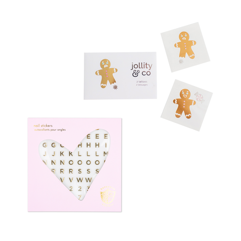 Holly Jolly Christmas Stocking Stuffer Set - Pack of 2 Tattoos and 1 Nail Sticker Sheet of 100 Stickers