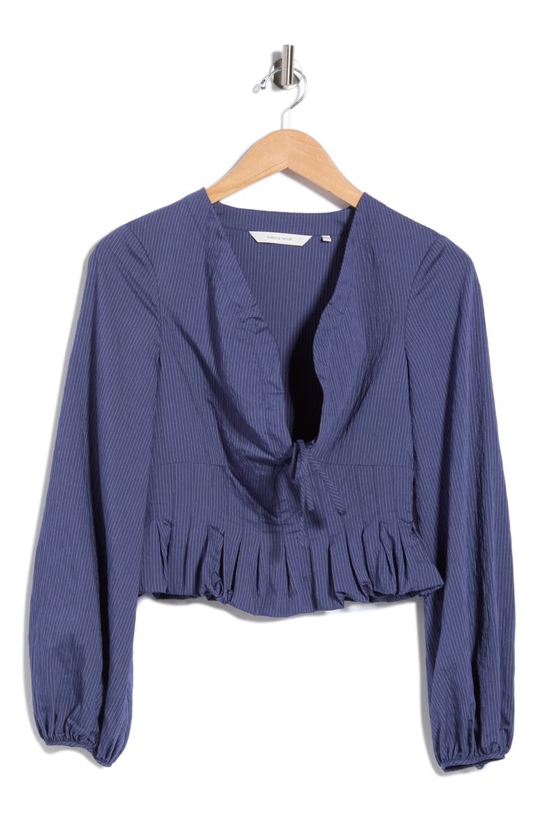 Allegra Stripe Long Sleeve Crop Peplum Top, Main, color, NAVY