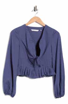 Allegra Stripe Long Sleeve Crop Peplum Top