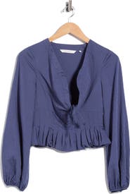 Rebecca Taylor Allegra Stripe Long Sleeve Crop Peplum Top