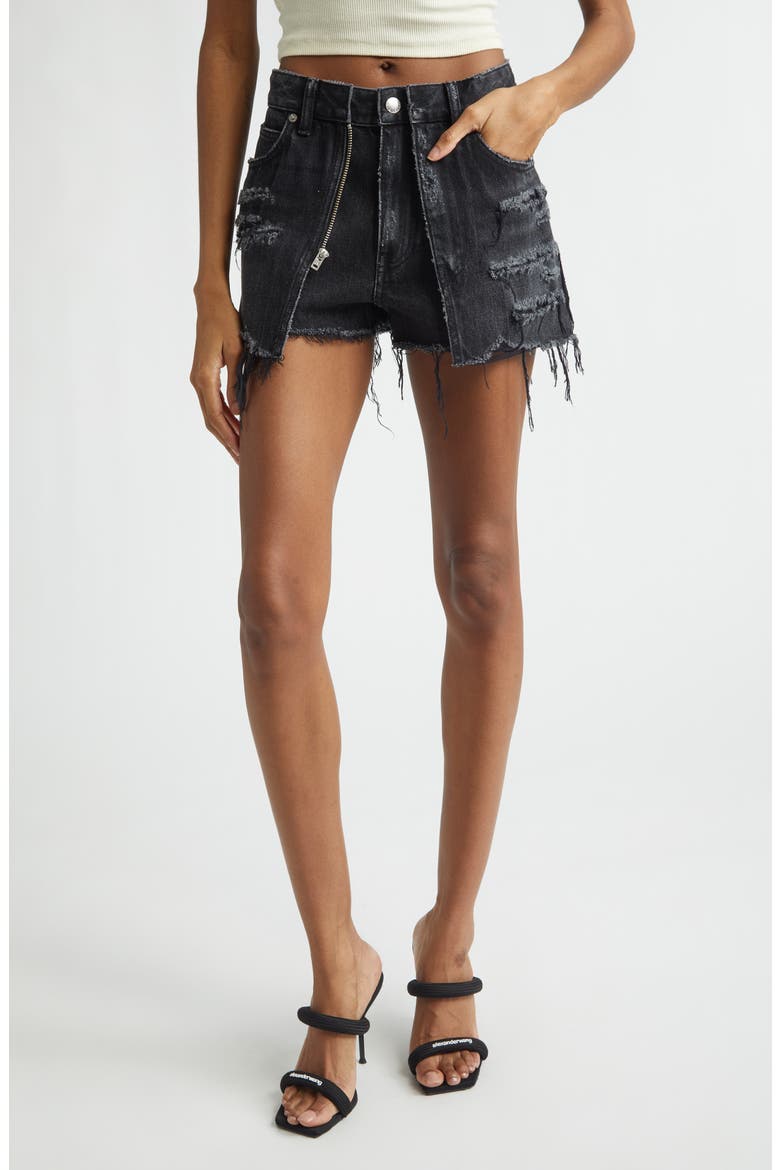Distressed Double Layer Denim Skort, Main, color, GREY AGED