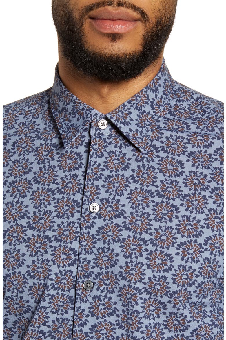 Robb Sharp Fit Floral Stretch Short Sleeve Button-Up Shirt, Alternate, color, BLUE