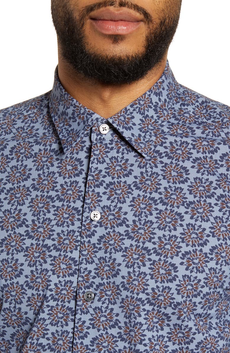 BOSS Robb Sharp Fit Floral Stretch Short Sleeve Button-Up Shirt, Alternate, color, 