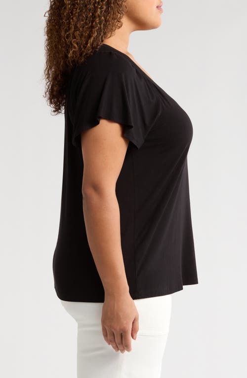Liverpool Los Angeles V-neck Flutter Sleeve Jersey Top In Black