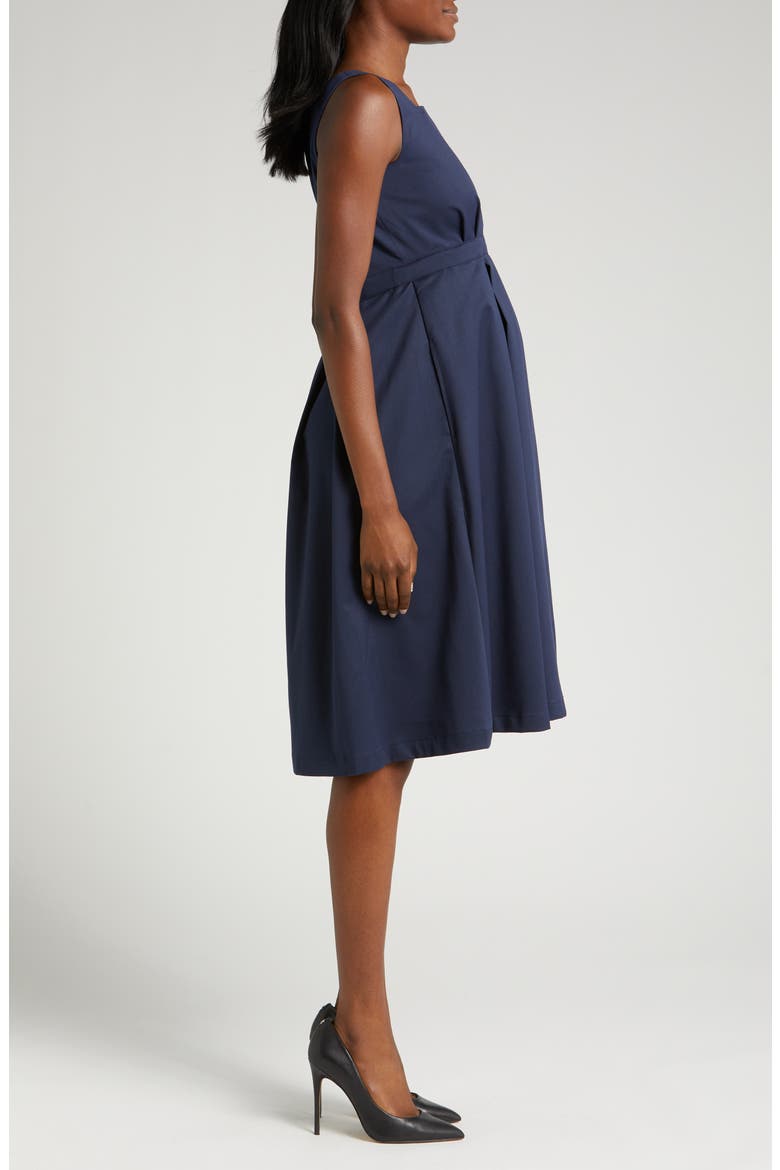Women's Sleeveless Empire Waist Maternity & Nursing Knee Length Tea Dress in Light Weight Suiting Fabric, Alternate, color, NAVY BLUE