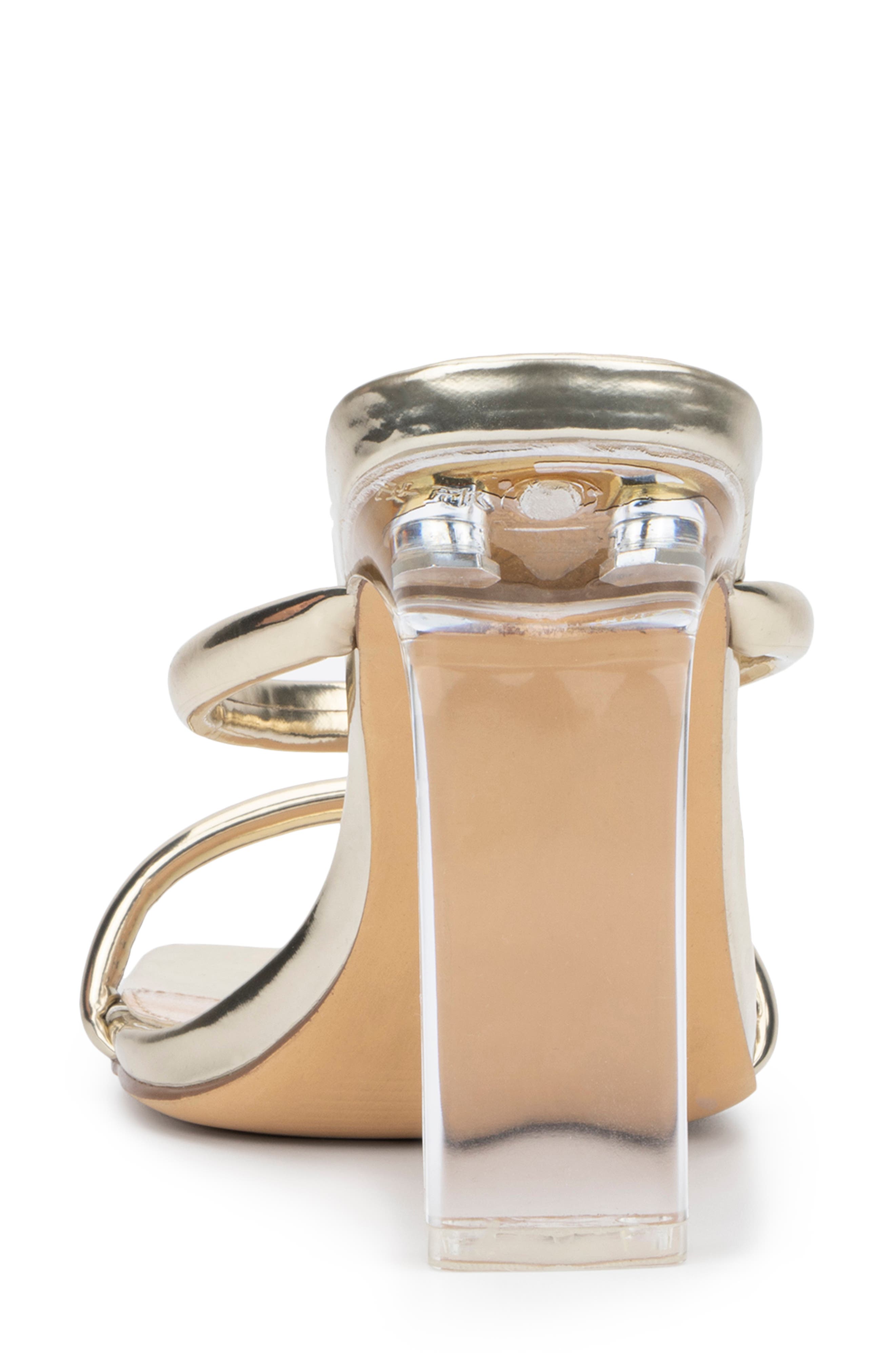 NEW YORK AND COMPANY Holly Faux Leather Lucite Heel Sandal, Alternate, color, Gold