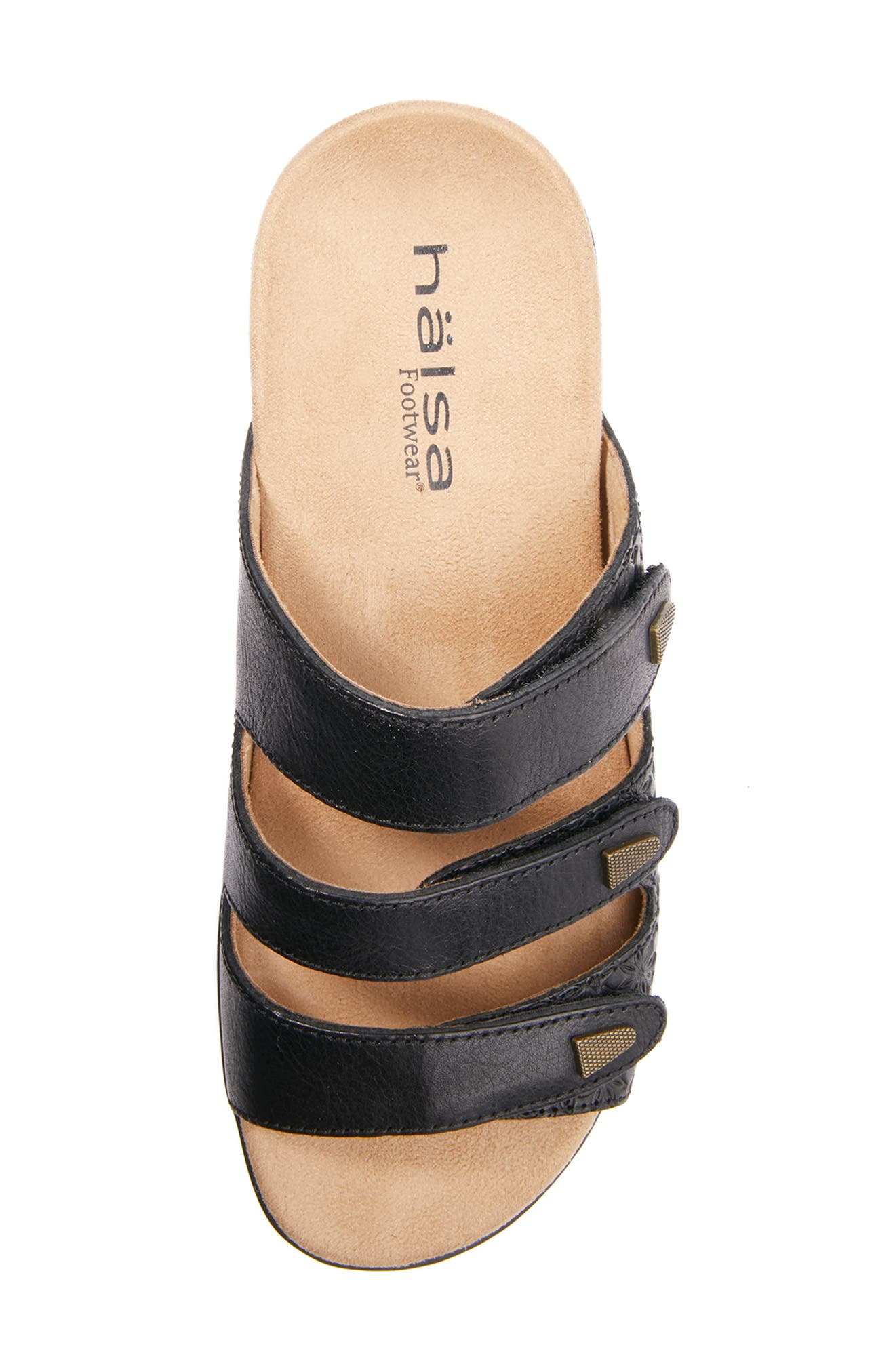 Hälsa Footwear Hälsa Delight Strappy Slide Sandal, Alternate, color, Black Waxed/ Embossed