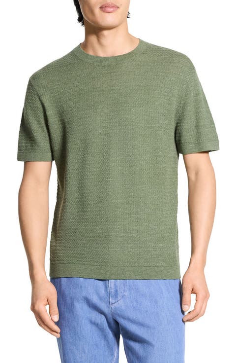 Kolben Short Sleeve Linen & Cotton Blend Crewneck Sweater