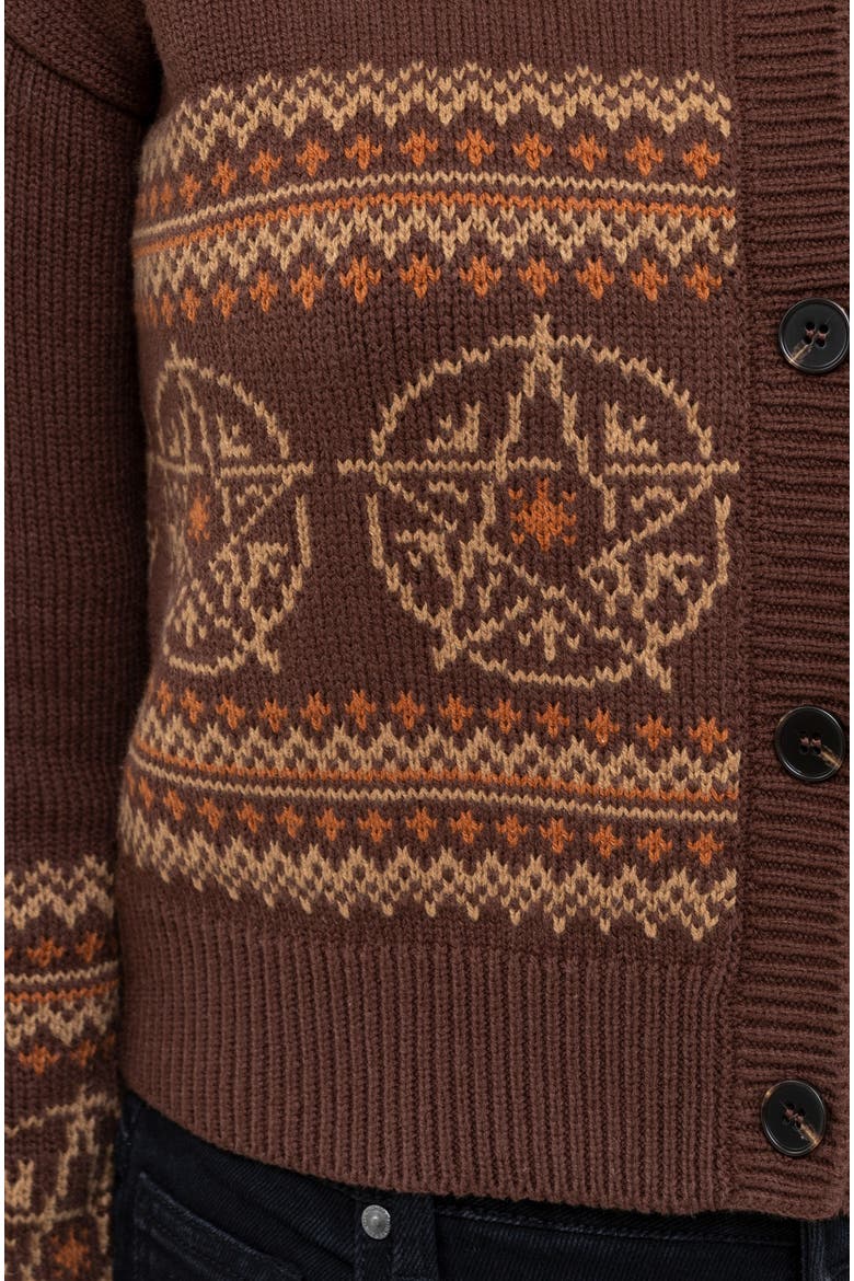 Olympia Pentagram Fairisle Knit Cardigan, Alternate, color, Brown