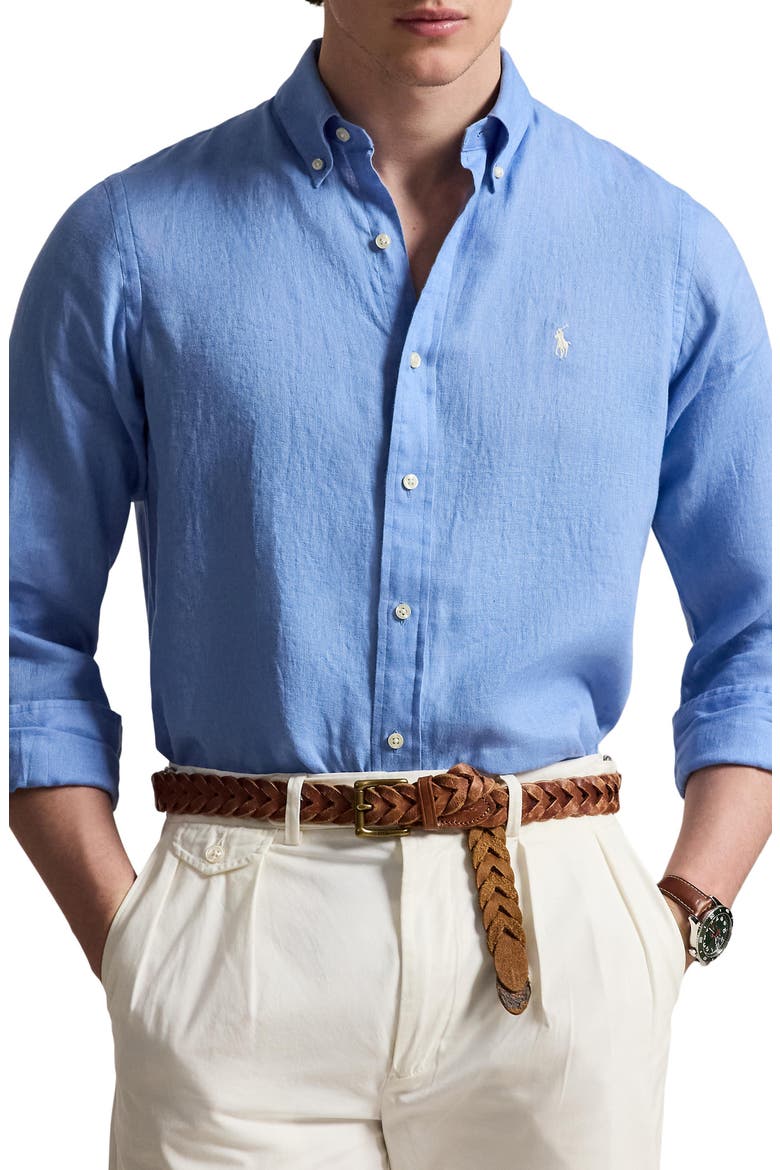 Classic Fit Linen Button-Down Shirt, Main, color, BRISTOL BLUE