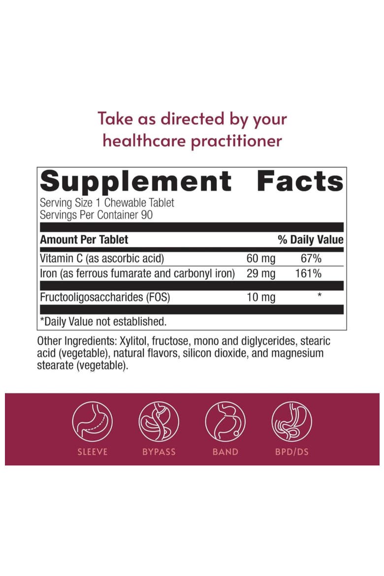 Chewable Iron 29 mg Supplement with Vitamin C Support 90 Count, Alternate, color, None