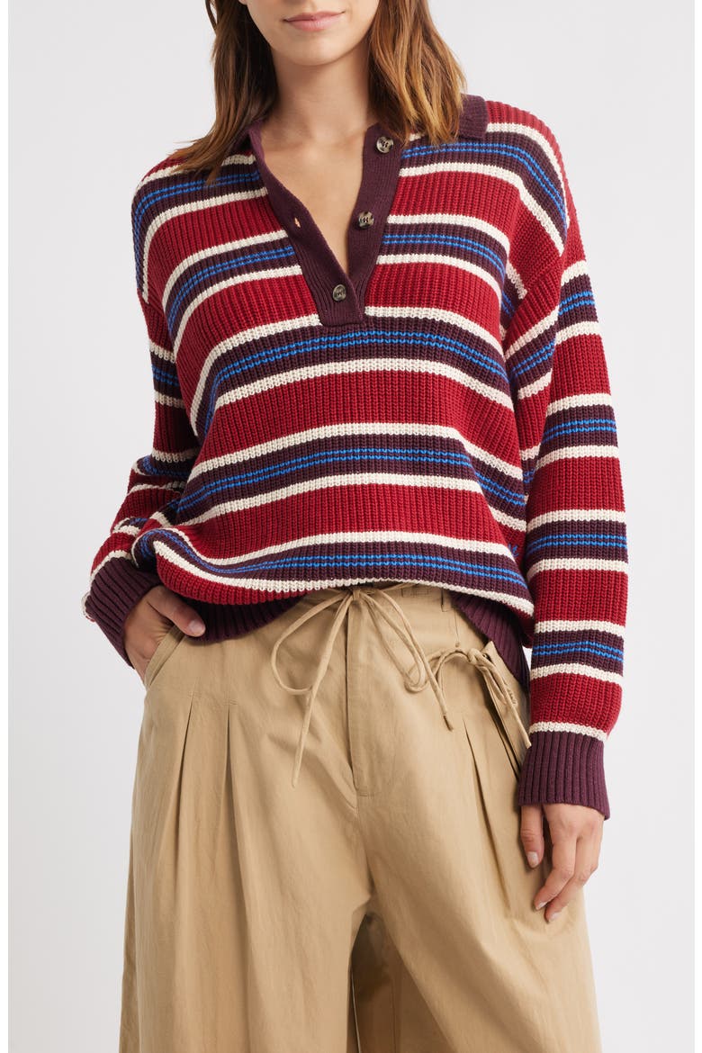 Ilona Stripe Organic Cotton Sweater, Main, color, BURGUNDY