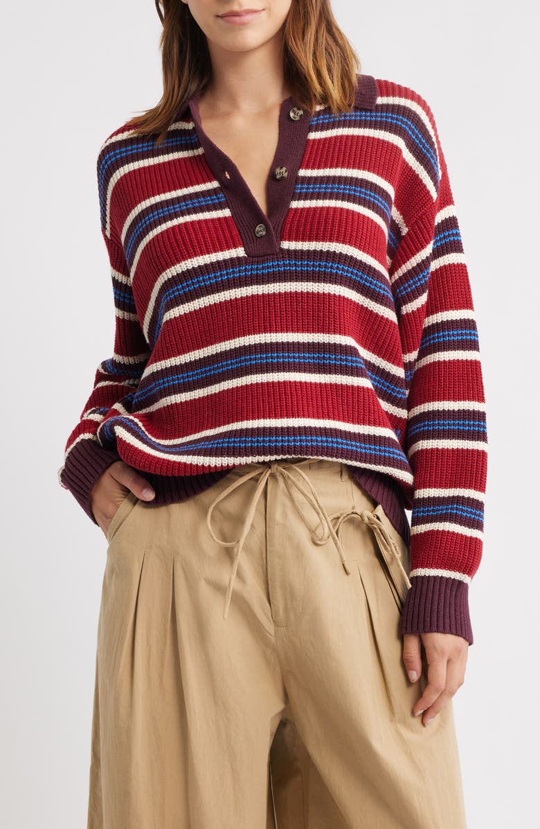 Damson Madder Ilona Stripe Organic Cotton Sweater, Main, color, Burgundy