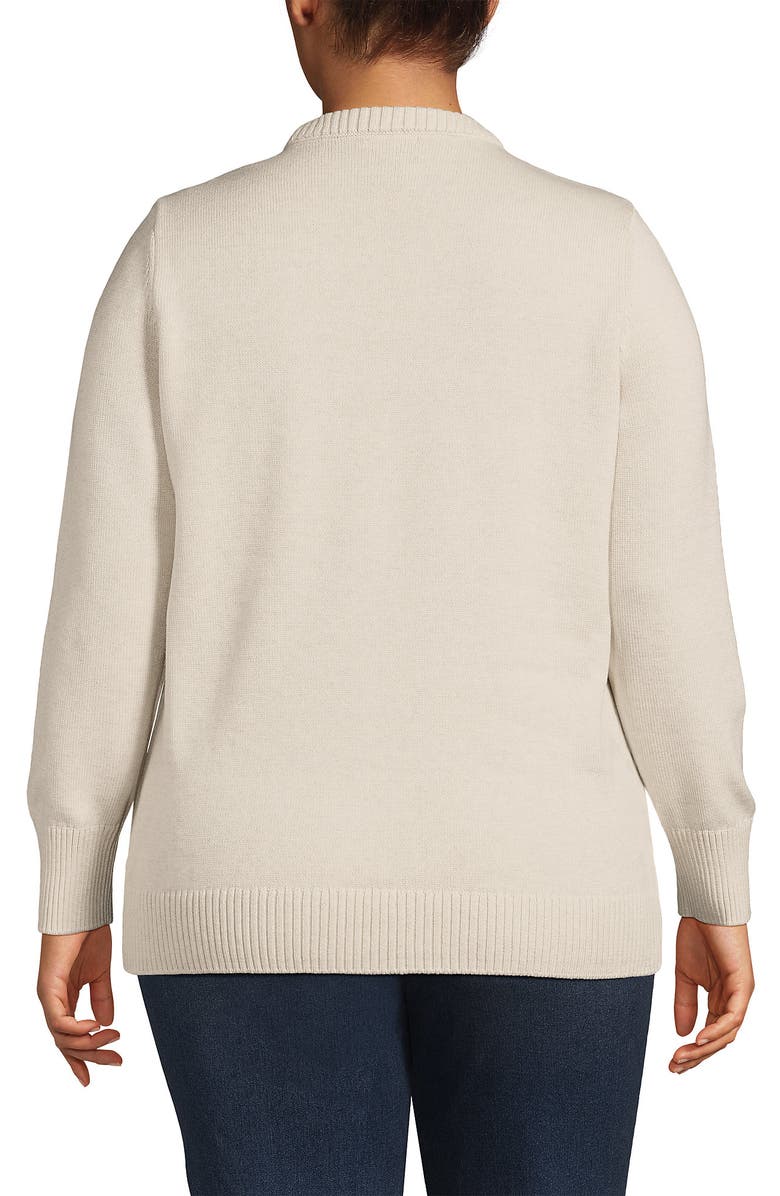Lands' End Cotton Drifter Crew Neck Sweater - Embroidered, Alternate, color, Oatmeal Heather Flag