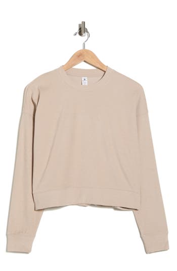 90 Degree By Reflex Tranquility Marled Piqué Cropped Sweatshirt In Neutral