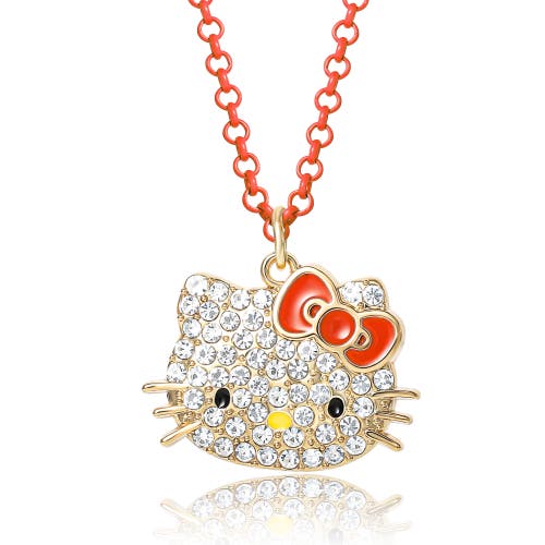 Hello Kitty Pave Pendant Necklace With Neon Red Chain, 16"+ 3" In Multi