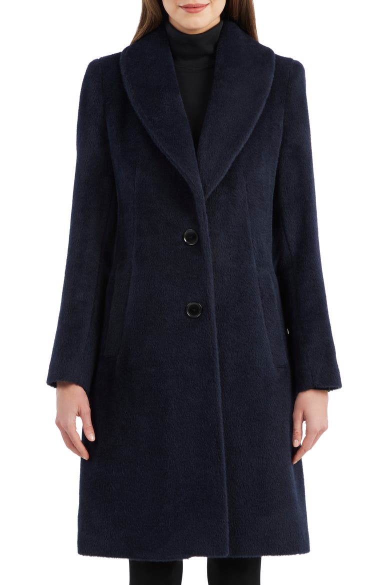 Shawl Collar Alpaca Wrap Coat, Main, color, NAVY