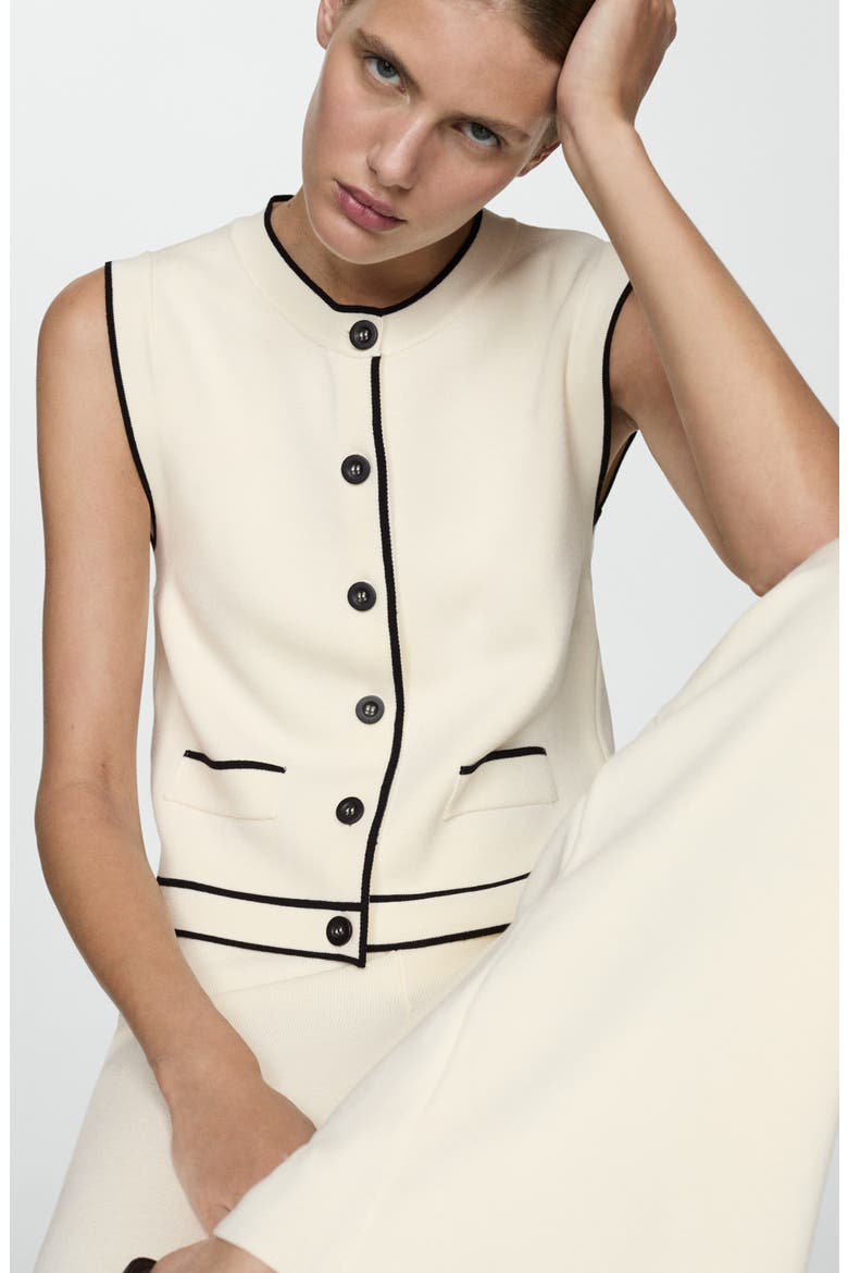 Crop Knit Vest with Contrast Piping, Alternate, color, ECRU