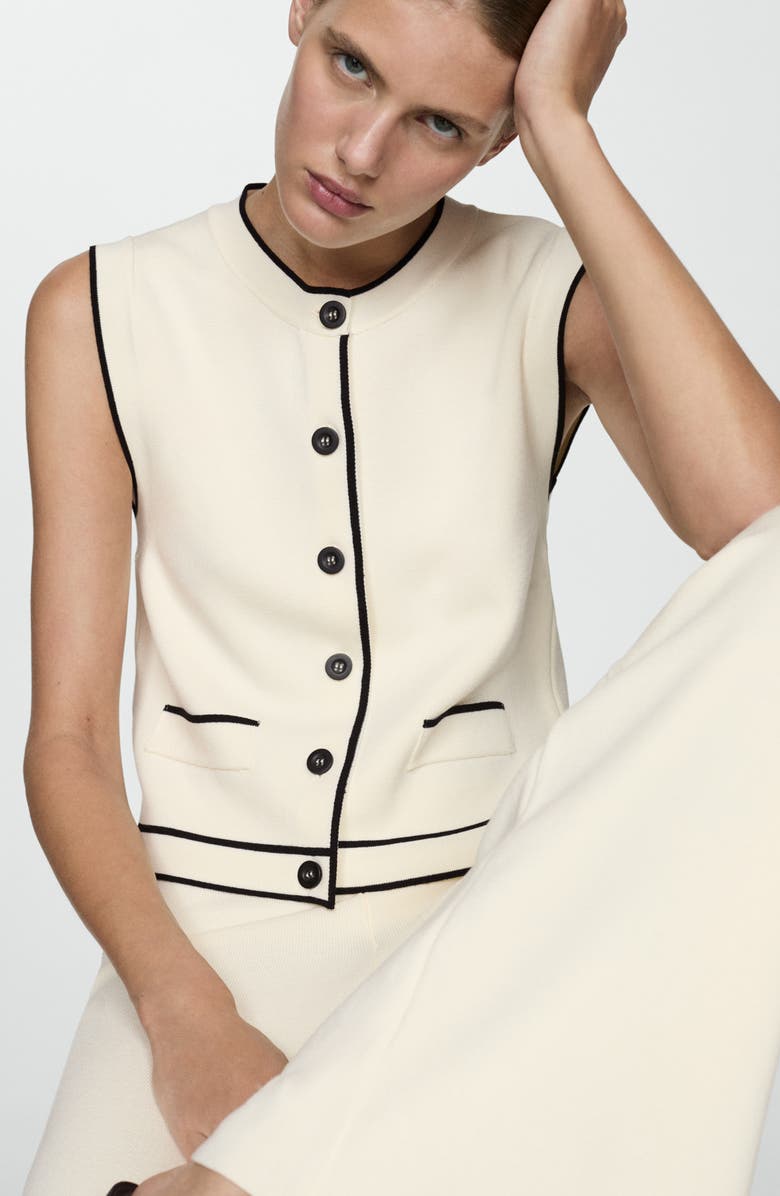 MANGO Crop Knit Vest with Contrast Piping, Alternate, color, 