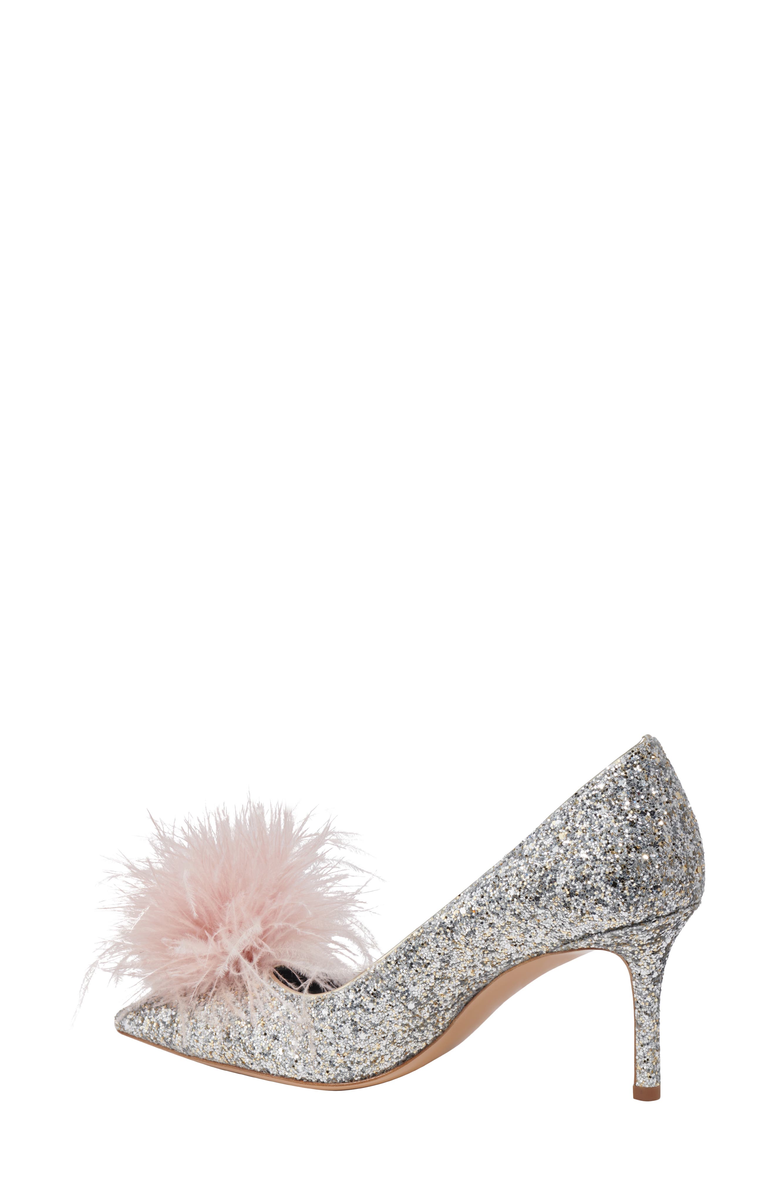 Kate Spade New York marabou pointed toe pump, Alternate, color, Gold/ Silver