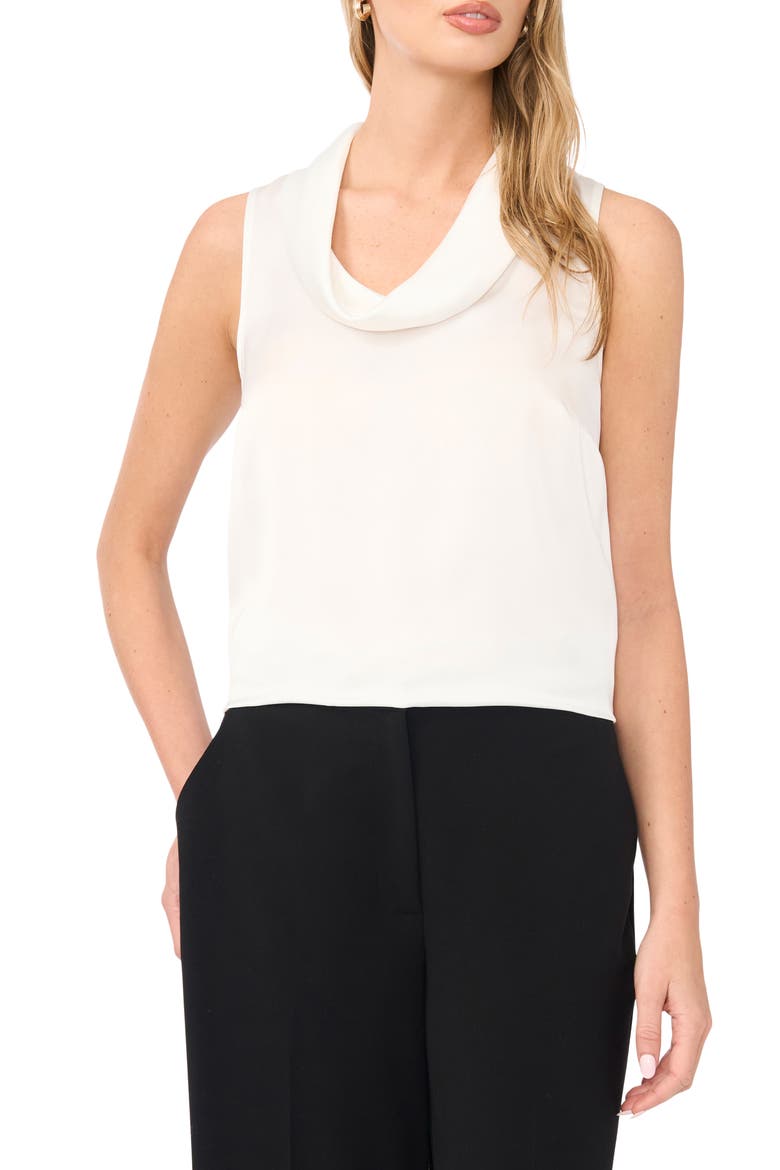 Cowl Neck Satin Charmeuse Sleeveless Top, Main, color, NEW IVORY