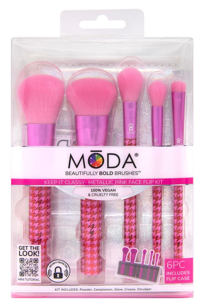 Keep It Classy Metallic Pink Total Face 6-Piece Makeup Brush Set, Alternate, color, NO COLOR