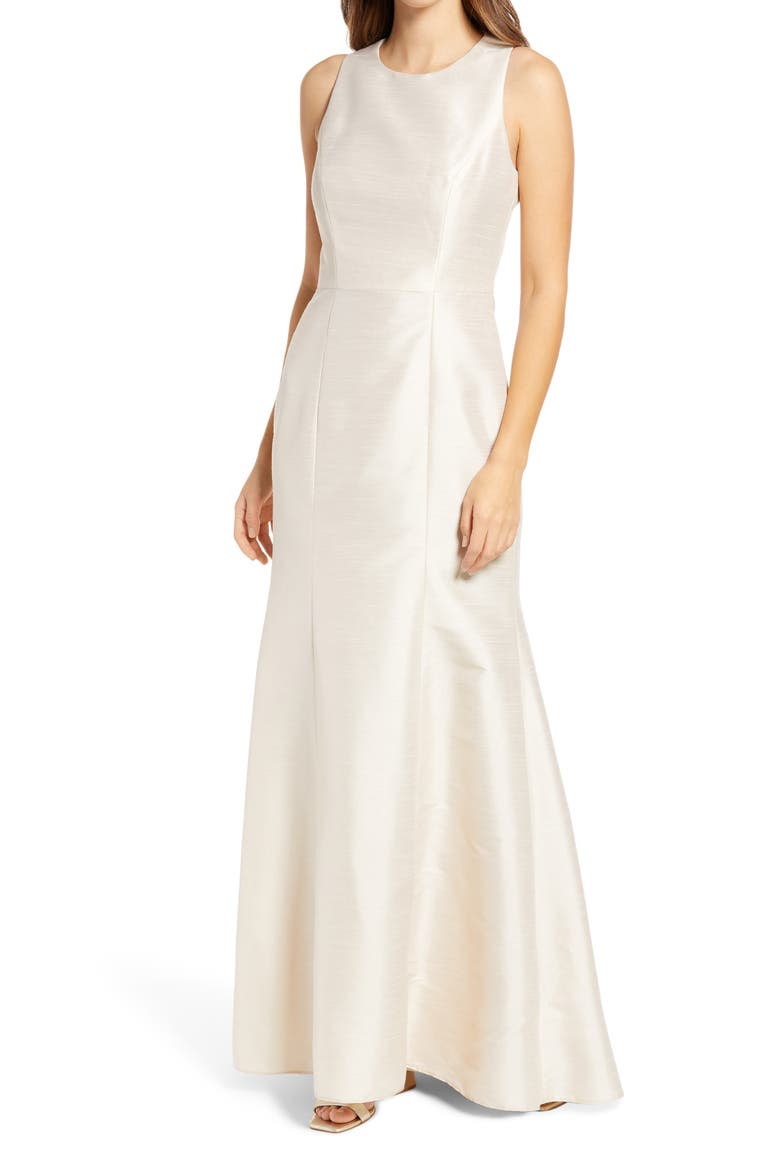 Dupioni Trumpet Gown, Main, color, CHAMPAGNE