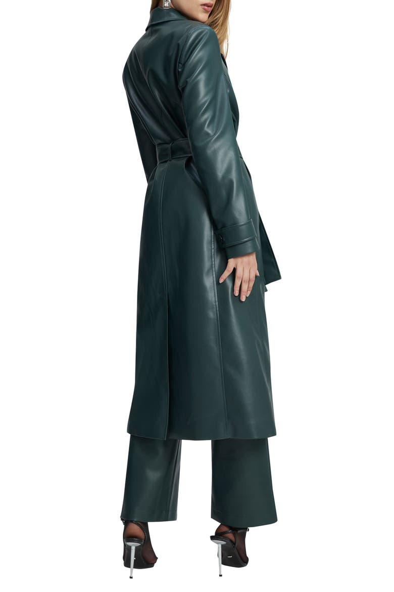 Double Breasted Faux Leather Trench Coat, Alternate, color, EVERGREEN
