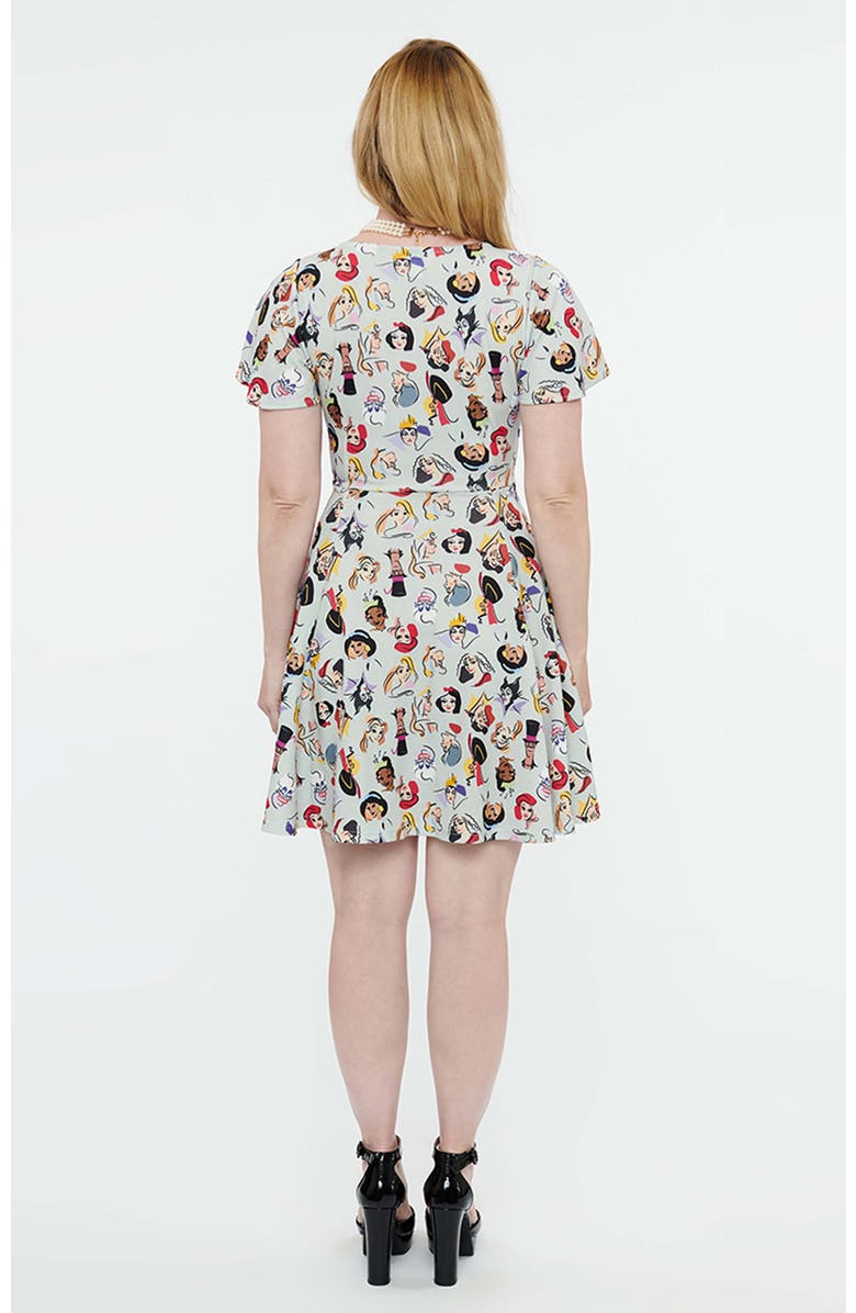 Unique Vintage 1950s Poppy Flare Dress, Alternate, color, Grey Disney Princess Print
