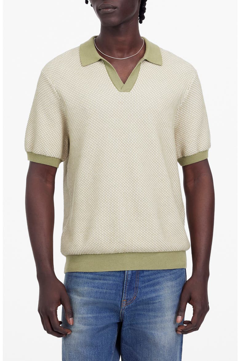 Honeycomb Stitch Johnny Collar Sweater Polo, Main, color, OLIVE