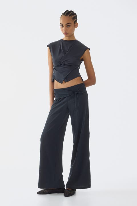 Tie-detail jersey pants