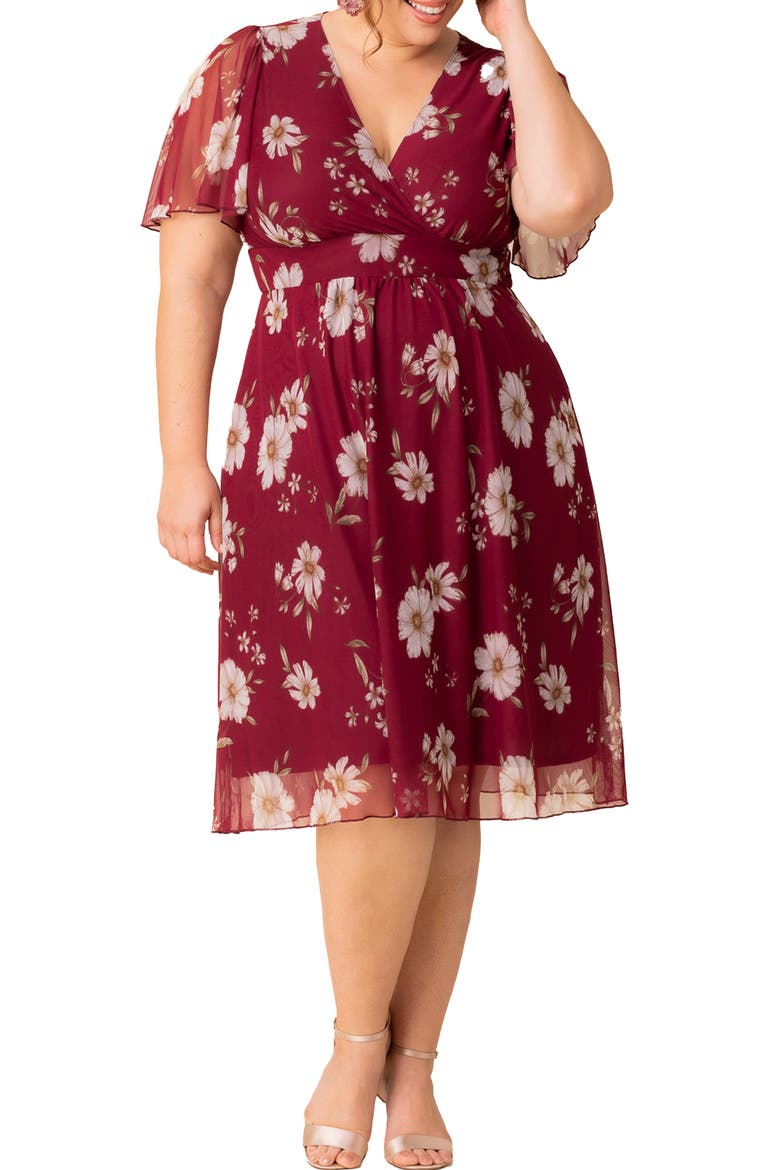 Margot Mesh Cocktail Dress, Main, color, RASPBERRY FLORAL PRINT