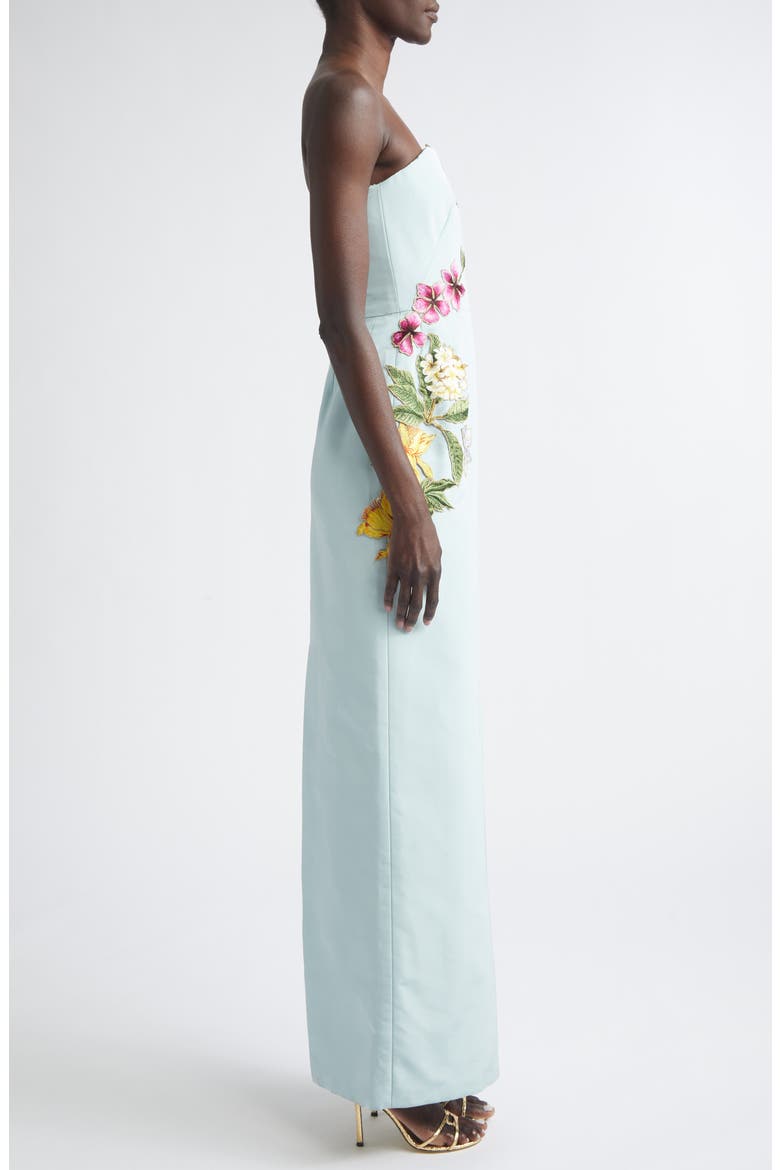 Mixed Botanical Strapless Silk Faille Gown, Alternate, color, SALTWATER