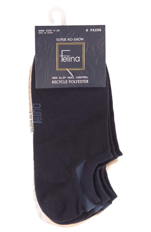 Felina Assorted 6-pack Super No-show Socks In Beige Multi
