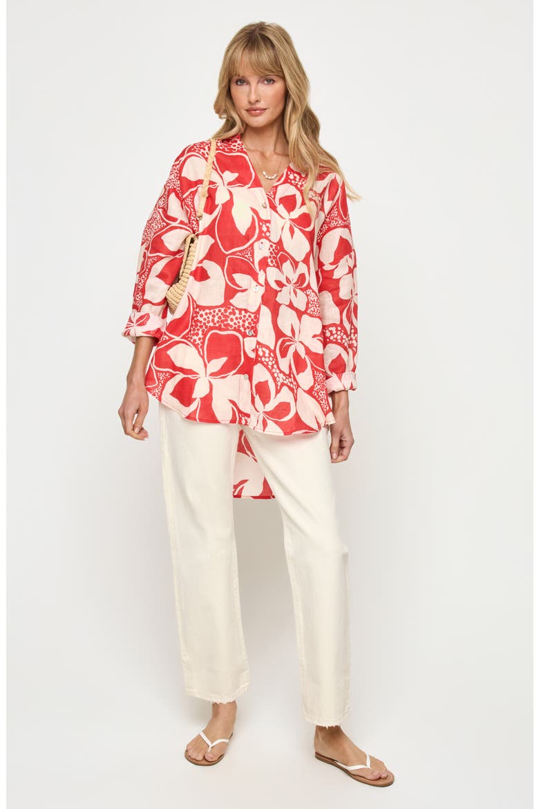 Rio Linen Cover-Up Drawstring Shorts, Alternate, color, HIBISCUS BLOOM