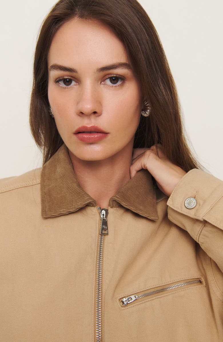 Reformation Harrison Corduroy Collar Denim Jacket, Alternate, color, Alder