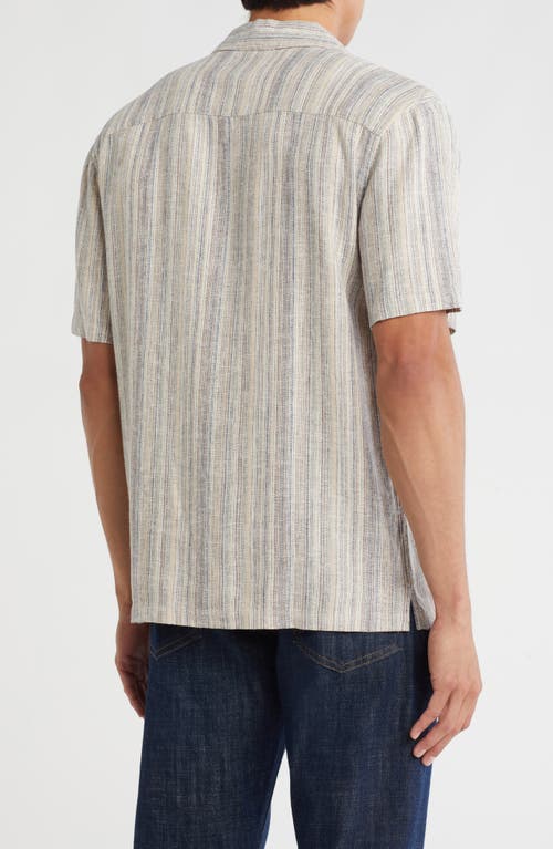 Truth Stripe Linen Blend Camp Shirt In Gray