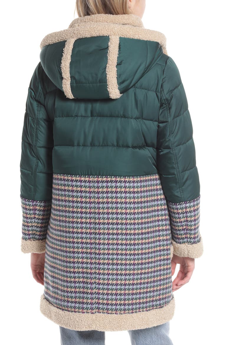 Mix Media Puffer Hooded Coat, Alternate, color, EMERALD/ PURPLE MULTI TWEED